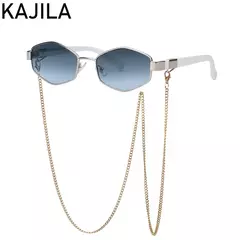 Sexy pequeno quadro hexágono óculos de sol feminino com corrente 2025 marca luxo designer punk óculos de sol para senhoras tons gafas de sol - loja online