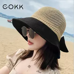 Cokk chapéus femininos de verão, chapéu de malha respirável e dobrável com arco para proteção do sol, protetor contra o sol para praia coreana, novo chapéu de viagem