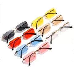 Imagem do Óculos de sol retângulo lente transparente, óculos fashion sem aro para mulheres design de marca