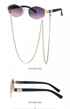 Imagem do Sexy pequeno quadro hexágono óculos de sol feminino com corrente 2025 marca luxo designer punk óculos de sol para senhoras tons gafas de sol