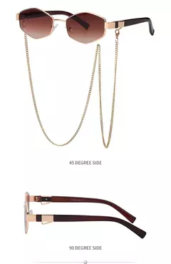 Sexy pequeno quadro hexágono óculos de sol feminino com corrente 2025 marca luxo designer punk óculos de sol para senhoras tons gafas de sol - GT SHOP