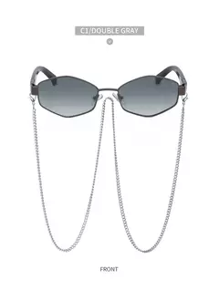 Sexy pequeno quadro hexágono óculos de sol feminino com corrente 2025 marca luxo designer punk óculos de sol para senhoras tons gafas de sol - loja online