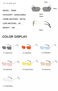 Imagem do Óculos de sol retângulo lente transparente, óculos fashion sem aro para mulheres design de marca