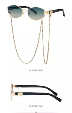 Sexy pequeno quadro hexágono óculos de sol feminino com corrente 2025 marca luxo designer punk óculos de sol para senhoras tons gafas de sol - comprar online