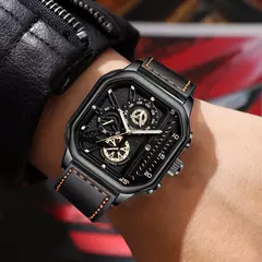 Homens relógios de quartzo liga dial negócios relógio pulseira de couro do plutônio grande dial quadrado relógio esportivo legal preto relógio de pulso para homem na internet