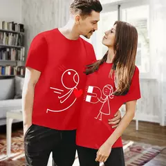Dia dos namorados mulher camiseta verão manga curta camiseta feminina unisex amante dos desenhos animados casal kawaii roupas topos - loja online