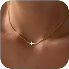 Colar de cruz para mulheres 14k banhado a ouro pequena cruz pingente gargantilha simples na moda charme corrente colar jóias presente religioso - comprar online