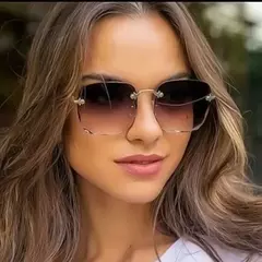 Óculos de sol sem aro quadrado para mulheres e homens, óculos de sol gradiente UV400 Shades, designer de luxo, moda verão