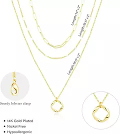 Colares banhados a ouro 14k em camadas para mulheres empilháveis banhados a prata círculo clipe de papel corrente pingente gargantilha conjunto para mulher