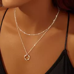 Colares banhados a ouro 14k em camadas para mulheres empilháveis banhados a prata círculo clipe de papel corrente pingente gargantilha conjunto para mulher na internet