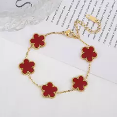 Clássico de aço inoxidável venda quente trevo dourado pulseira ajustável luxo cinco folhas flor pulseira jóias para presente feminino - comprar online