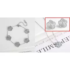 Clássico aço inoxidável metal laser cinco folhas flor trevo conjunto de jóias pulseira colar brincos estilo y2k para mulher jóias - GT SHOP