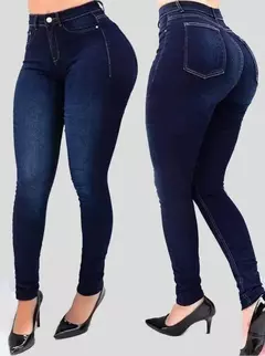 Mulher cor pura jeans denim cintura alta jeans rua jogar cultivar a moralidade calças moldar figura com jeans de cintura alta