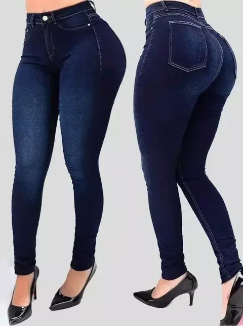 Mulher cor pura jeans denim cintura alta jeans rua jogar cultivar a moralidade calças moldar figura com jeans de cintura alta