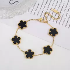 Clássico luxo pulseira de aço inoxidável para as mulheres, ajustável 5 pulseiras florais, nova moda, festa jóias, presentes trevo para senhoras