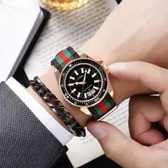 Novo relógio de calendário com pulseira de nylon masculina da moda, luxuoso e simples relógio de quartzo com luz noturna para homens e mulheres de negócios - GT SHOP