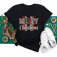 Engraçado amor feliz natal roupas femininas santa impressão camisetas femininas preto vermelho branco casual feminino topos festa de natal feminino topos - loja online