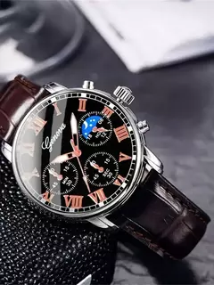 Relógio de quartzo masculino casual, combinação de pulseira de relógio de couro PU de negócios elegante, adequado para uso diário ou presentes de presente na internet