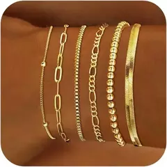 Pulseiras de ouro para mulheres, à prova d'água, 14k, banhadas a ouro, conjunto de joias para mulheres, na moda, finas, empilháveis, elo cubano, corrente de clipe de papel - comprar online