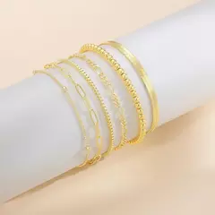 Pulseiras de ouro para mulheres, à prova d'água, 14k, banhadas a ouro, conjunto de joias para mulheres, na moda, finas, empilháveis, elo cubano, corrente de clipe de papel - comprar online
