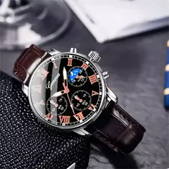 Relógio de quartzo masculino casual, combinação de pulseira de relógio de couro PU de negócios elegante, adequado para uso diário ou presentes de presente na internet