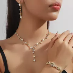 4 peças moda feminina corrente de garra de cobre girassol colar brincos pulseira conjunto de joias banquete de casamento festa presente de feriado - GT SHOP