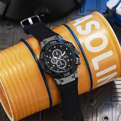 Relógios desportivos para homem 2025 Novo design de luneta tripla Relógio de quartzo Silicone militar castanho Relógio para homem - GT SHOP