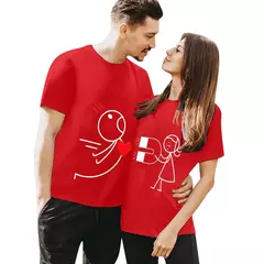 Dia dos namorados mulher camiseta verão manga curta camiseta feminina unisex amante dos desenhos animados casal kawaii roupas topos - GT SHOP