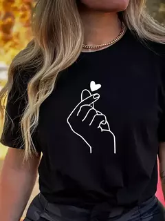 Camiseta com gola redonda sólida com estampa fofa, manga curta casual todos os dias para todas as estações, roupas femininas