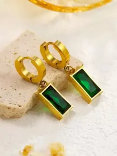 Aço inoxidável quadrado verde cristal zircão colar brincos conjunto de jóias para mulheres cor ouro corrente acessórios presente casamento - GT SHOP