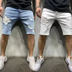 2024 rasgado borla denim shorts novo verão masculino personalizado lavável calças jeans perfuradas grandes calças médias casuais - comprar online