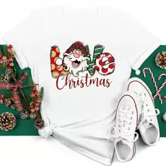 Engraçado amor feliz natal roupas femininas santa impressão camisetas femininas preto vermelho branco casual feminino topos festa de natal feminino topos