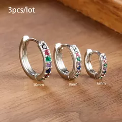 3 pçs/set Brincos de Argola Minimal de Aço Inoxidável Cristal Zircônia Pequeno Huggie Helix Tragus Cartilagem Brincos Piercing Jóias na internet