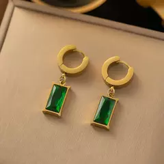Imagem do Aço inoxidável quadrado verde cristal zircão colar brincos conjunto de jóias para mulheres cor ouro corrente acessórios presente casamento