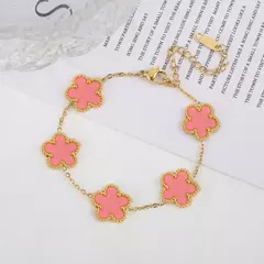 Imagem do Clássico luxo pulseira de aço inoxidável para as mulheres, ajustável 5 pulseiras florais, nova moda, festa jóias, presentes trevo para senhoras