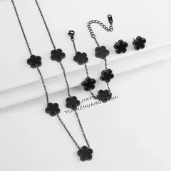 Clássico aço inoxidável metal laser cinco folhas flor trevo conjunto de jóias pulseira colar brincos estilo y2k para mulher jóias - loja online