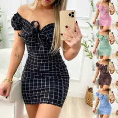 Vestido de verão sexy pacote nádegas saia curta de vestido de impressão de grade transfronteiriça - GT SHOP
