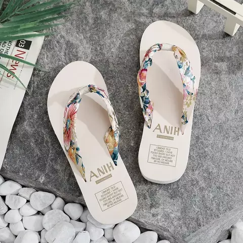 Bohemian Satin Ribbon Flip Flop para mulheres, sandálias femininas de verão, sapatos de praia, sandália simples de lazer, feminina, EVA, 2024