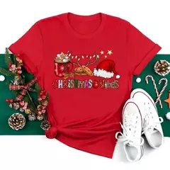 Engraçado amor feliz natal roupas femininas santa impressão camisetas femininas preto vermelho branco casual feminino topos festa de natal feminino topos na internet