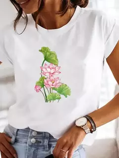 Roupas femininas verão t gráfico camiseta casual impressão moda flor aquarela roupas de manga curta - loja online