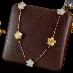 Imagem do Ganemly 316l aço inoxidável branco flor de ameixa planta folha flor conjunto reversível colar brincos pulseira feminino trevo jóias