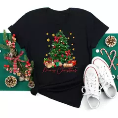 Engraçado amor feliz natal roupas femininas santa impressão camisetas femininas preto vermelho branco casual feminino topos festa de natal feminino topos - loja online