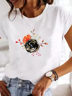 Imagem do Roupas femininas verão t gráfico camiseta casual impressão moda flor aquarela roupas de manga curta