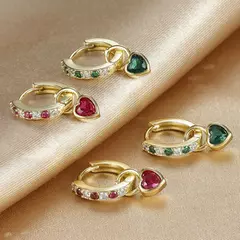 Aço inoxidável verde rosa vermelho coração cristal zircônia brincos para mulheres círculo charme balançar brinco coreano moda jóias na internet