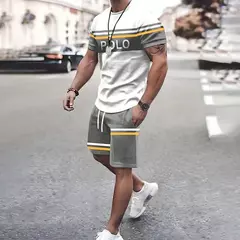 Conjunto masculino padrão de âncora marinho 3d impresso verão ao ar livre manga curta camiseta + calças de duas peças esportes casuais plus size conjunto masculino - loja online