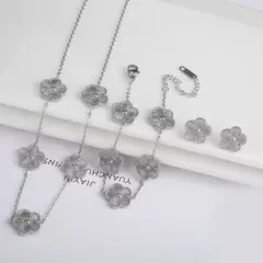 Trevo cinco folhas flor pulseira de aço inoxidável colar brincos conjunto de jóias luxo para mulheres alta qualidade festa jóias presente - comprar online
