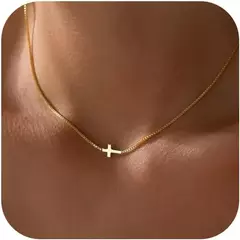 Colar de cruz para mulheres 14k banhado a ouro pequena cruz pingente gargantilha simples na moda charme corrente colar jóias presente religioso