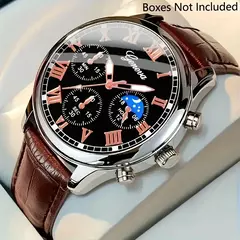 Relógio de quartzo masculino casual, combinação de pulseira de relógio de couro PU de negócios elegante, adequado para uso diário ou presentes de presente - loja online