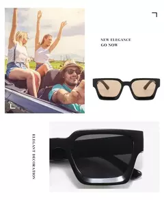 2 pçs nova armação quadrada óculos de sol mulher grande quadro design óculos de sol feminino lente preta estilo simples uv400 oculos - GT SHOP