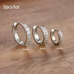 Imagem do 3 pçs/set Brincos de Argola Minimal de Aço Inoxidável Cristal Zircônia Pequeno Huggie Helix Tragus Cartilagem Brincos Piercing Jóias